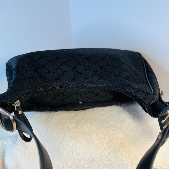 Vintage Black Etienne Aigner Hobo Bag with Monogram Print and Clasp - Picture 7 of 16